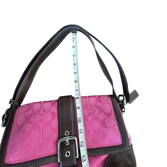 Coach Pink Hampton Signature C Canvas & Brown Leather Hobo Bag Y2K # F13018 - Picture 15 of 15
